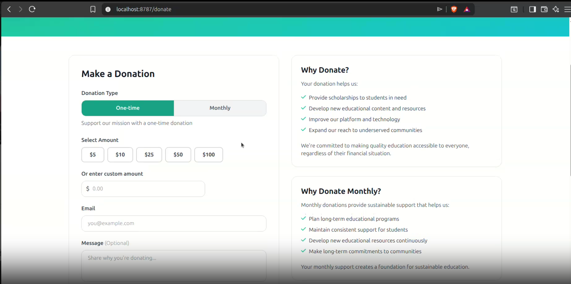 Placeholder for Stripe donation screenshot